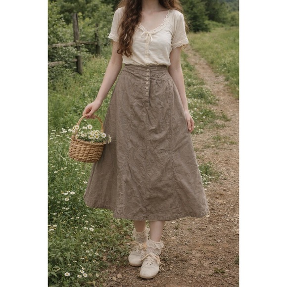 Ann Taylor Dresses & Skirts - Vintage  Women's Corduroy Midi Brown Cottage Skirt- Size‎ 10